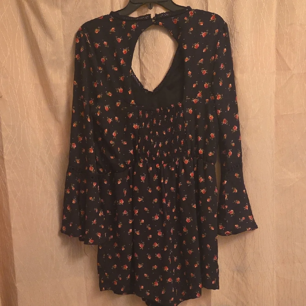 Disney Princess Black Floral Romper with‎ Red and Pink Accents